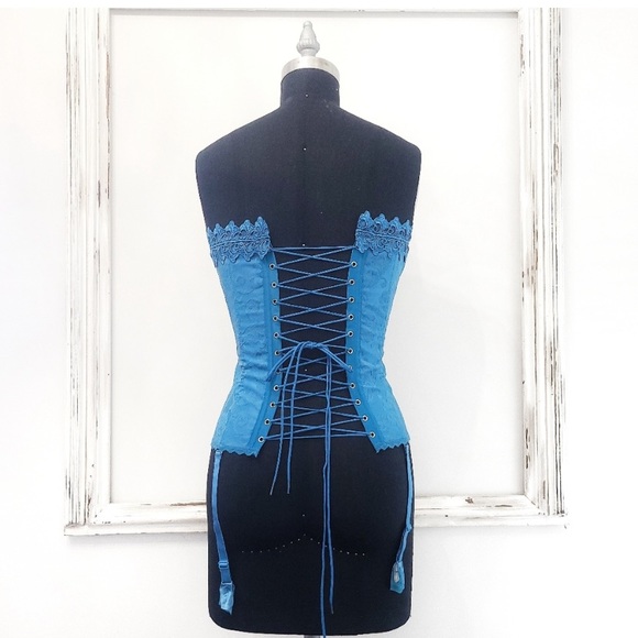 Vintage Y2K teal wild roses square neck corset - Picture 7 of 7